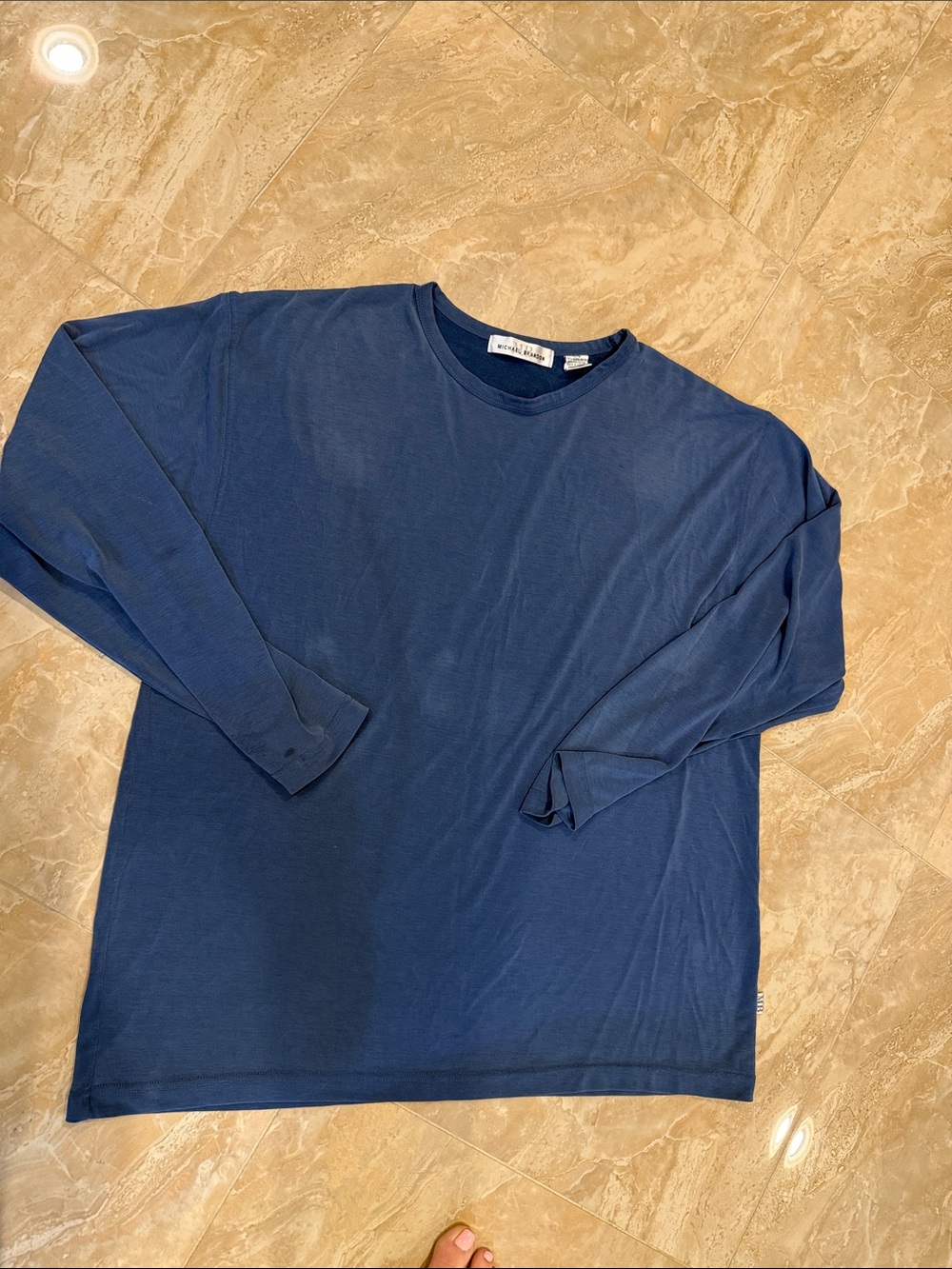 Men's Long-Sleeve Crew Neck Shirt - Navy by Michael Brandon